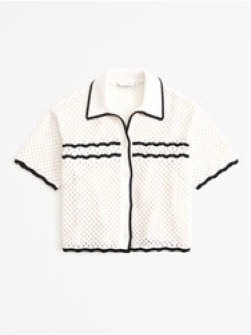 Abercrombie & Fitch Women's Crochet-Style Button-Up Polo in Cream